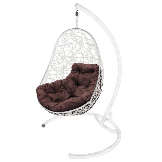 МГКОР-11-05 Подвесное кресло ОВАЛ с ротангом белое, коричневая подушка