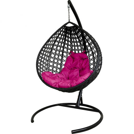 МГККЛР-14-08 Подвесное кресло КАПЛЯ ЛЮКС с ротангом чёрное, розовая подушка