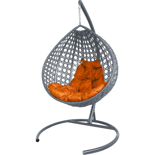 МГККЛР-13-07 Подвесное кресло КАПЛЯ ЛЮКС с ротангом серое, оранжевая подушка