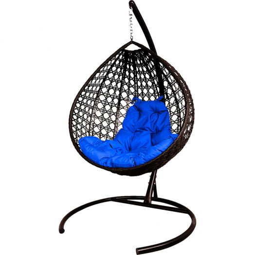 МГККЛР-12-10 Подвесное кресло КАПЛЯ ЛЮКС с ротангом коричневое, синяя подушка