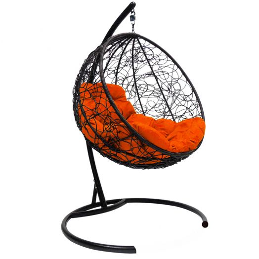 МГКШР-14-07 Подвесное кресло КРУГ с ротангом чёрное, оранжевая подушка