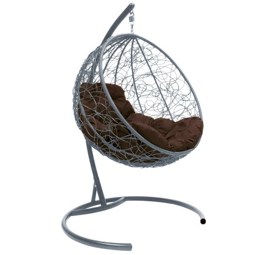 МГКШР-13-05 Подвесное кресло КРУГ с ротангом серое, коричневая подушка