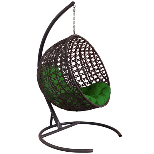 МГКШЛР-12-04 Подвесное кресло КРУГ ЛЮКС с ротангом коричневое, зелёная подушка