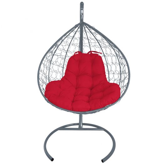 МГКИР-13-06 Подвесное кресло XL с ротангом серое, красная подушка