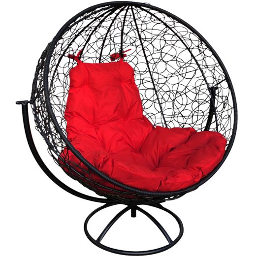 МГВКШР-14-06 Вращающееся кресло КРУГ с ротангом чёрное, красная подушка