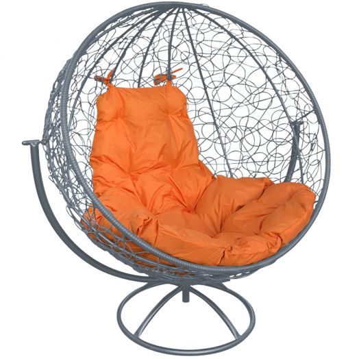 МГВКШР-13-07 Вращающееся кресло КРУГ с ротангом серое, оранжевая подушка