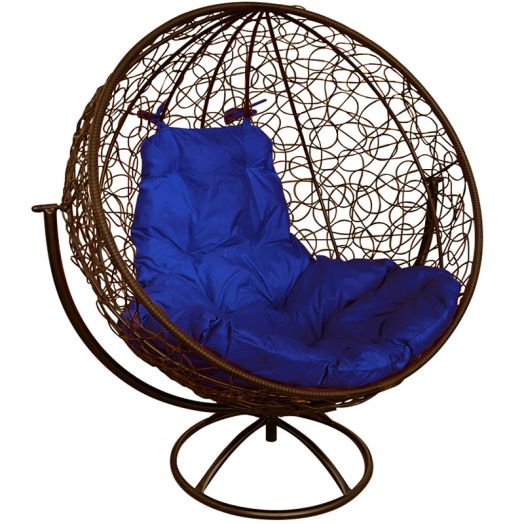МГВКШР-12-10 Вращающееся кресло КРУГ с ротангом коричневое, синяя подушка