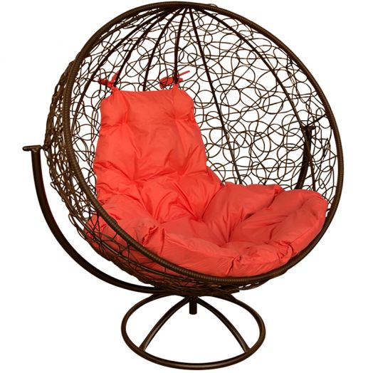 МГВКШР-12-07 Вращающееся кресло КРУГ с ротангом коричневое, оранжевая подушка