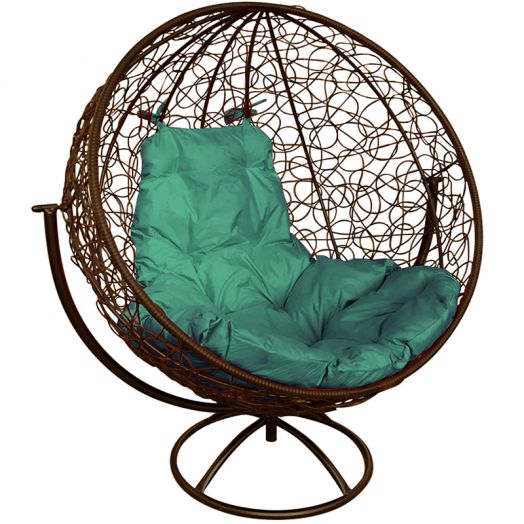 МГВКШР-12-04 Вращающееся кресло КРУГ с ротангом коричневое, зелёная подушка