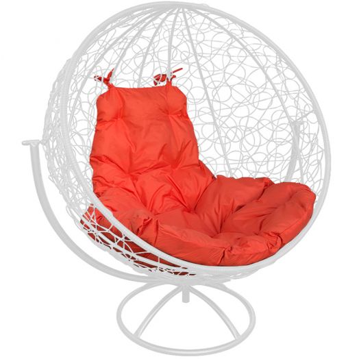 МГВКШР-11-07 Вращающееся кресло КРУГ с ротангом белое, оранжевая подушка