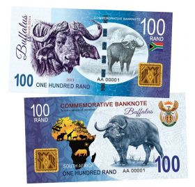 100 ранд ЮАР — Буйвол. Большая африканская пятерка. Памятная банкнота. UNC Oz