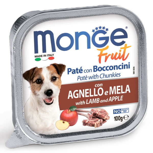Влажный корм для собак Monge Fruit с ягненком и яблоком 100 гр