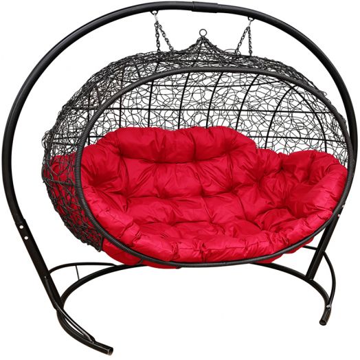 МГПДУ-14-06 Подвесной диван УЛЕЙ с ротангом чёрный, красная подушка