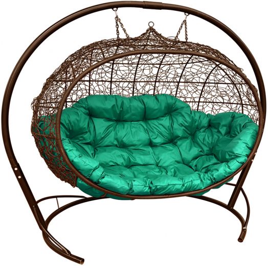 МГПДУ-12-04 Подвесной диван УЛЕЙ с ротангом коричневый, зелёная подушка
