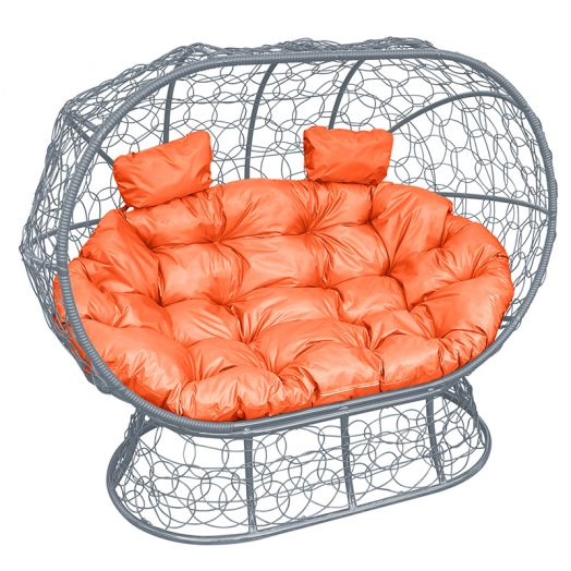 МГОДЛ-13-07 Диван ЛЕЖЕБОКА на подставке с ротангом серый, оранжевая подушка