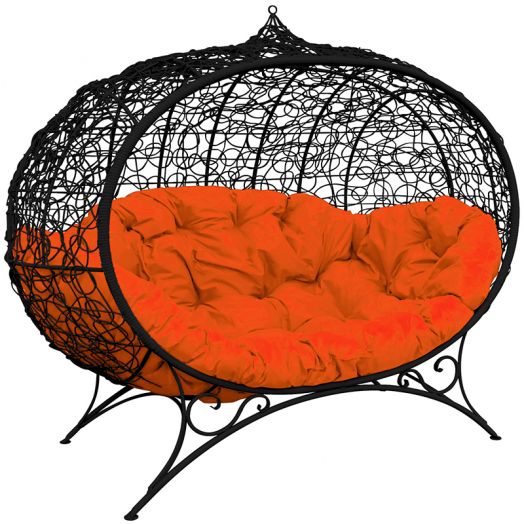 МГОДУ-14-07 Диван УЛЕЙ на ножках с ротангом чёрный, оранжевая подушка