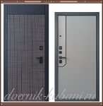 Входная металлическая дверь ИНТЕЛ с фрамугой Дуб мадейра горизонт / Светло-серый 110 мм Россия