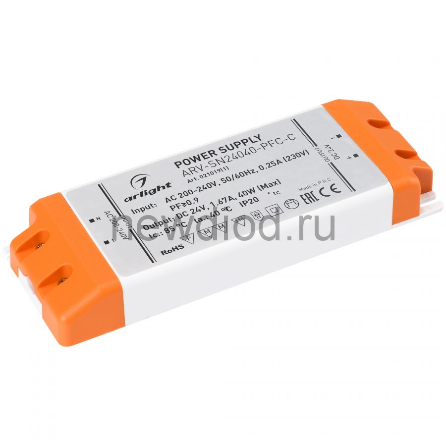 Блок питания ARV-SN24040-PFC-C (24V, 1.67A, 40W) (IP20 Пластик, 3 года) Arlight