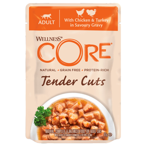 Влажный корм для кошек Core Tender Cuts нарезка в соусе из курицы с индейкой 85 гр