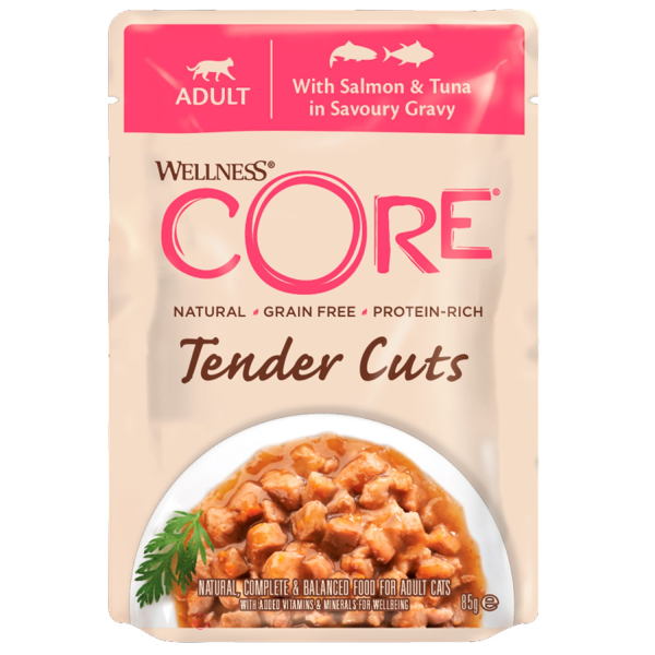 Влажный корм для кошек Core Tender Cuts нарезка в соусе из лосося с тунцом 85 гр
