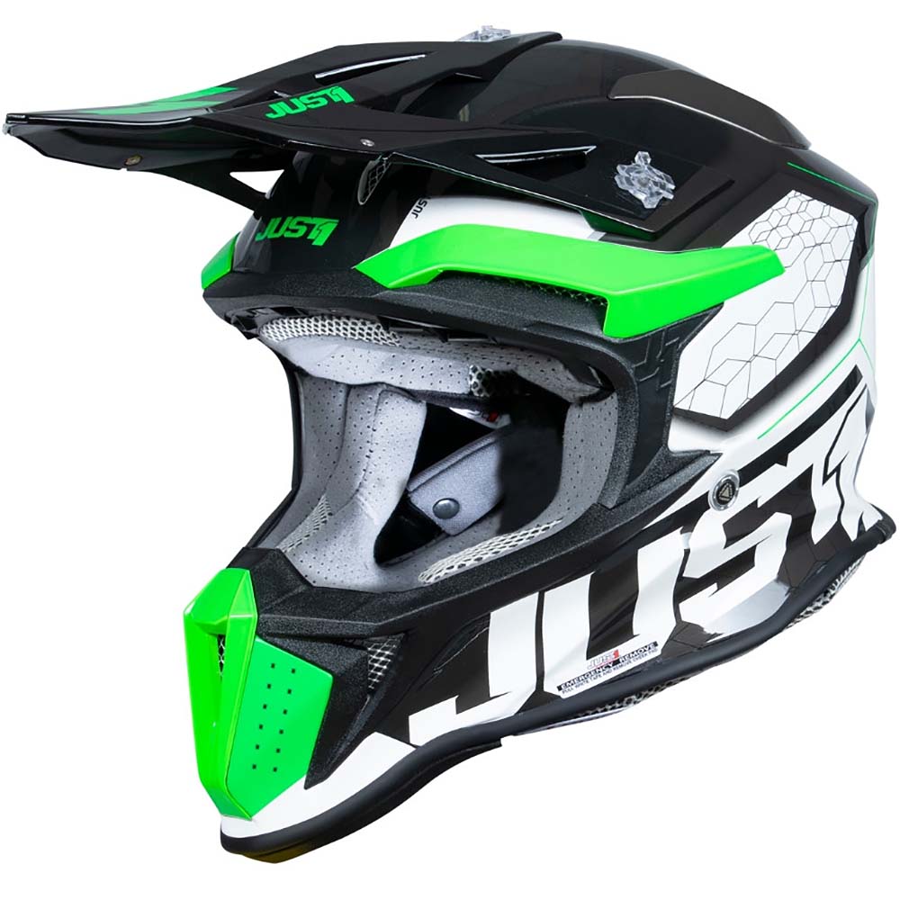 Just1 J18 HEXA Fluo Green Black White шлем для мотокросса и эндуро