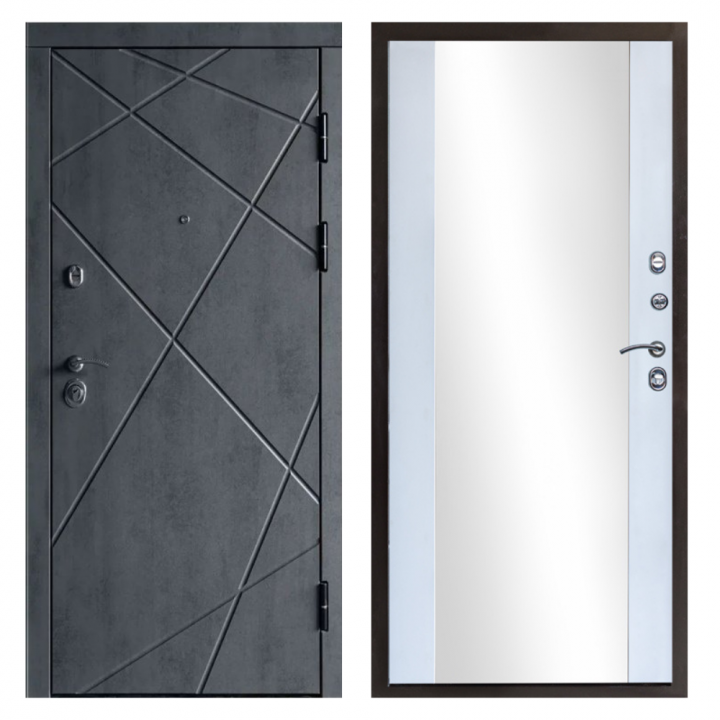 Входная дверь Termo-door  Лучи бетон Зеркало белый софт