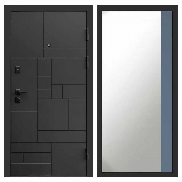 Входная дверь Termo-door Квадро BLACK Широкое Зеркало Фацет Грей Софт