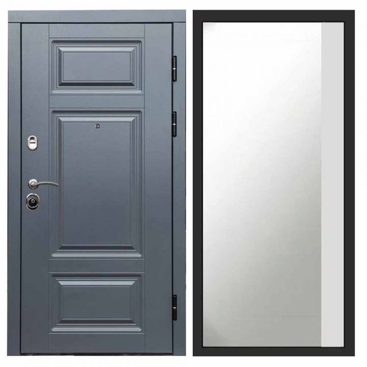 Входная дверь Termo-door Премиум Grey Широкое Зеркало Фацет Белый Софт