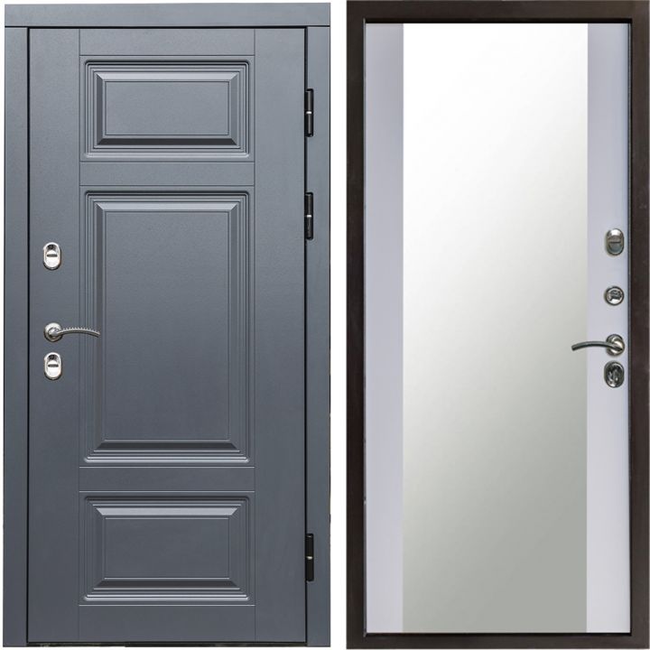 Входная дверь с терморазрывом Termo-door (Термодор) Премиум Grey Зеркало Белый софт Металлическая