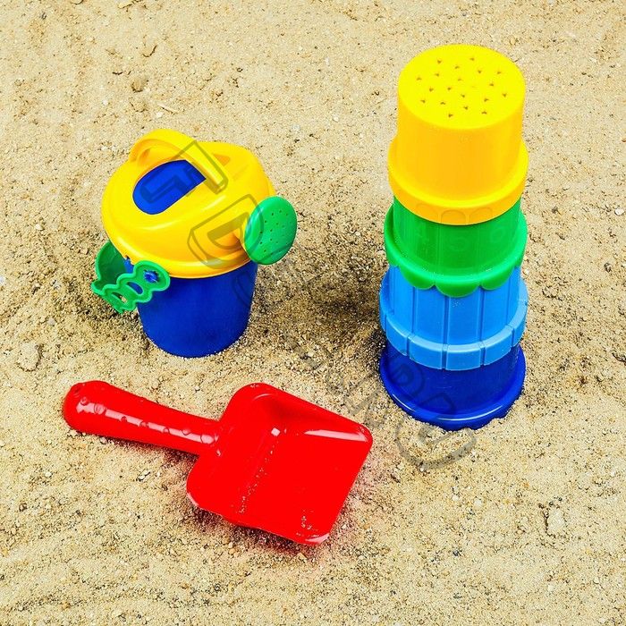 Набор для игры в песке №106: совок, 4 формочки, лейка, МИКС