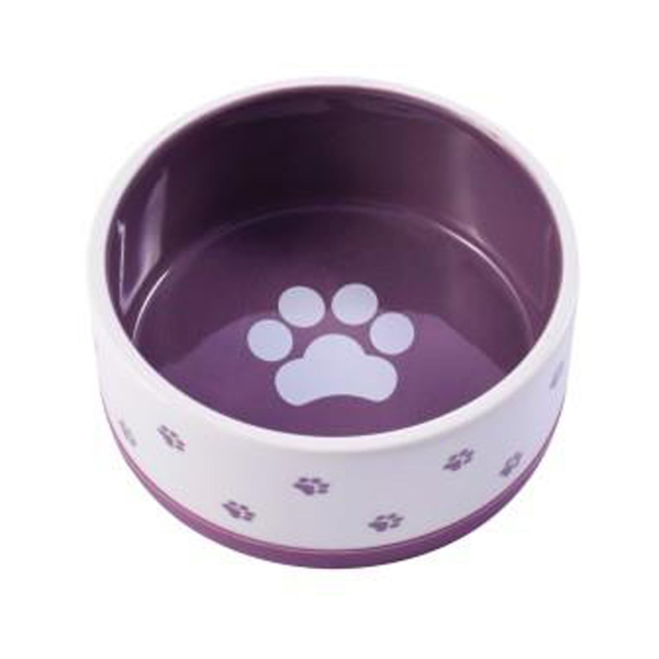 Миска для собак Mr.Kranch нескользящая белая с фиолетовым керамическая 360 мл