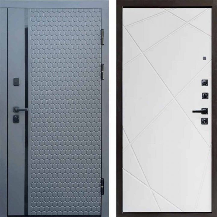 Входная дверь Termo-door SIMPLE Графит Лучи Белый софт Металлическая