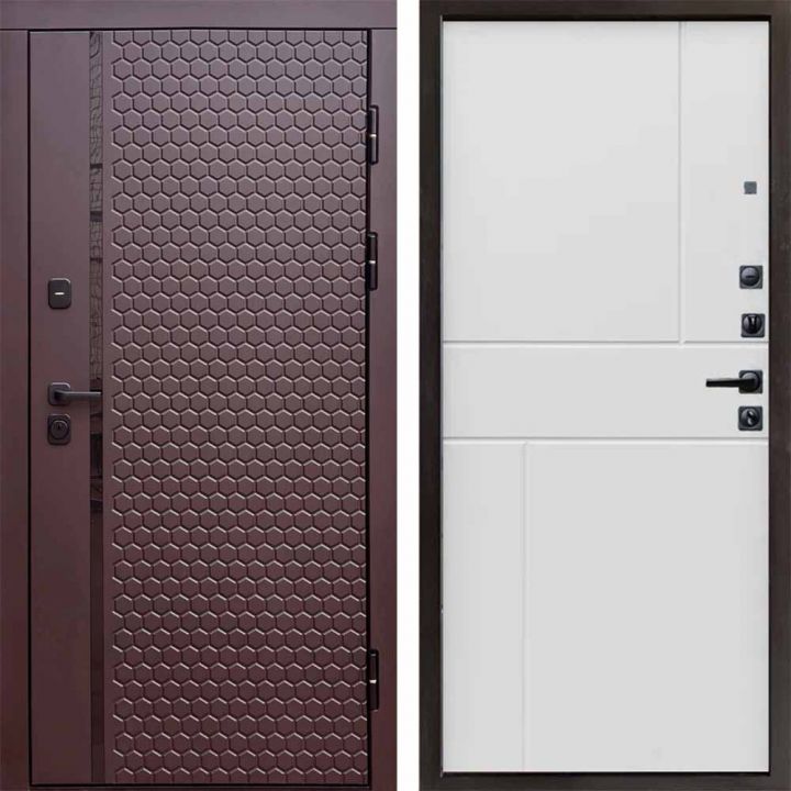 Входная дверь Termo-door SIMPLE Шоколад Горизонт Белый софт Металлическая