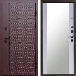 Входная дверь Termo-door SIMPLE Шоколад Зеркало Белый софт Металлическая