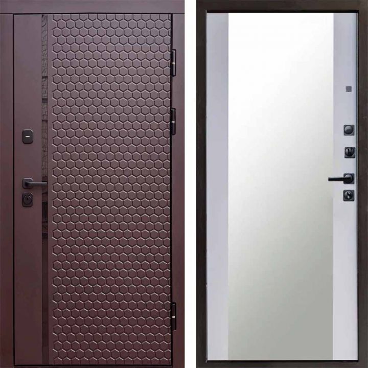 Входная дверь Termo-door SIMPLE Шоколад Зеркало Белый софт