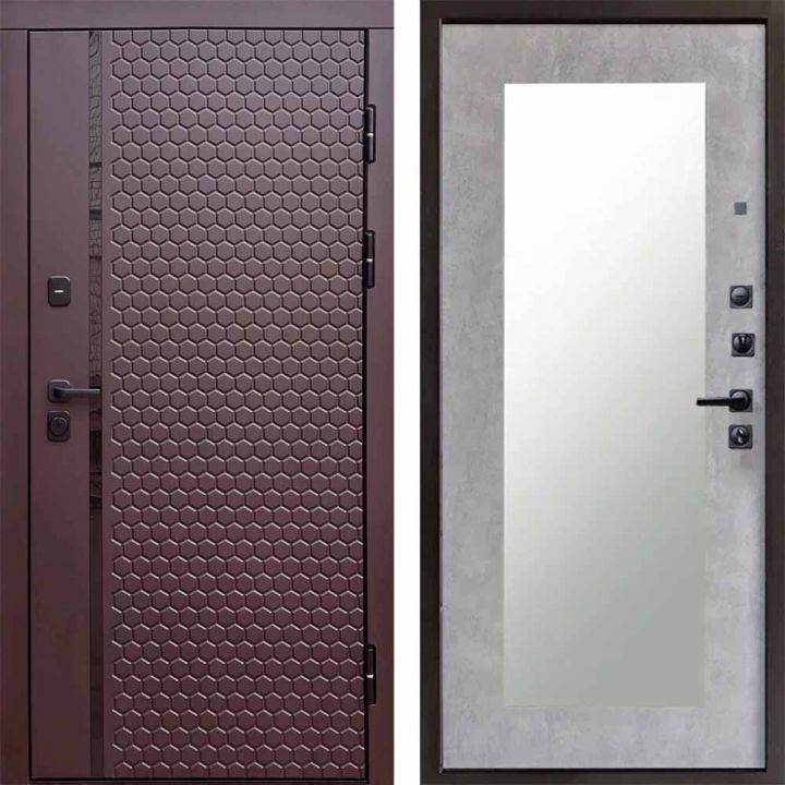 Входная дверь Termo-door SIMPLE Шоколад Зеркало триумф бетон светлый