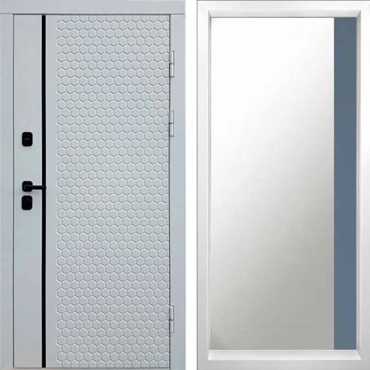 Входная дверь Termo-door SIMPLE WHITE Широкое Зеркало Фацет Грей Софт