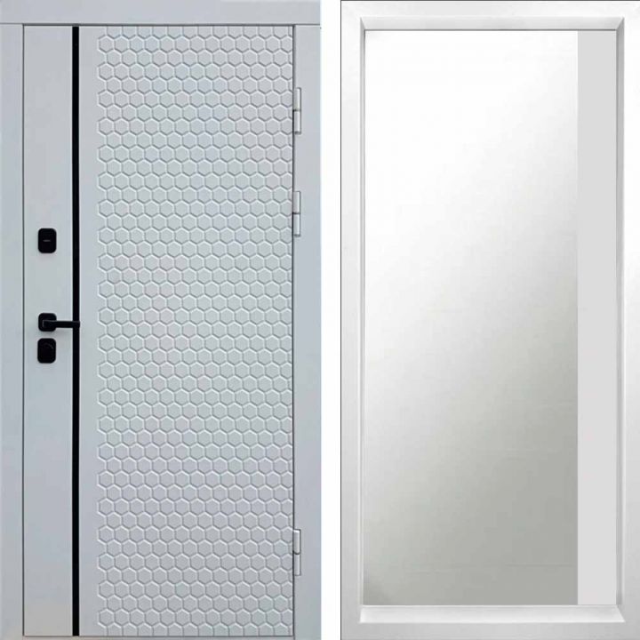 Входная дверь Termo-door SIMPLE WHITE Широкое Зеркало Фацет Белый Софт