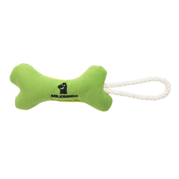 Игрушка для собак Mr.Kranch Косточка с канатом зеленая с желтым 31х9х4 см