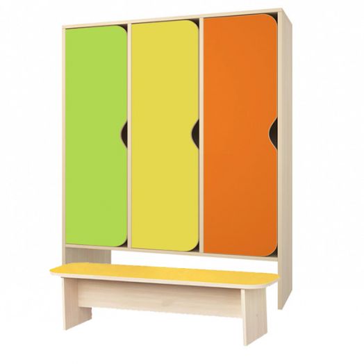 РСН-034 Шкаф детский для одежды с банкеткой 3 секций (Цветные фасады)