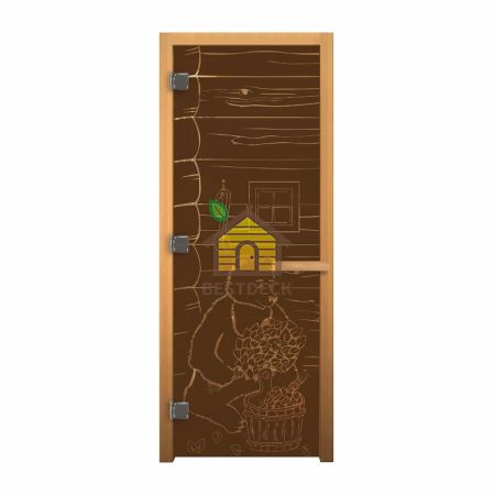 Дверь стекло Бронза "МИШКА" 1900х700 мм (8мм, 3 петли 716 CR) (ОСИНА) Лев