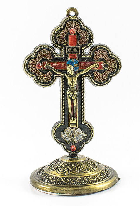 крест на подставке распятием и эмалью, под бронзу 9 x 5.5 x 5.5 см