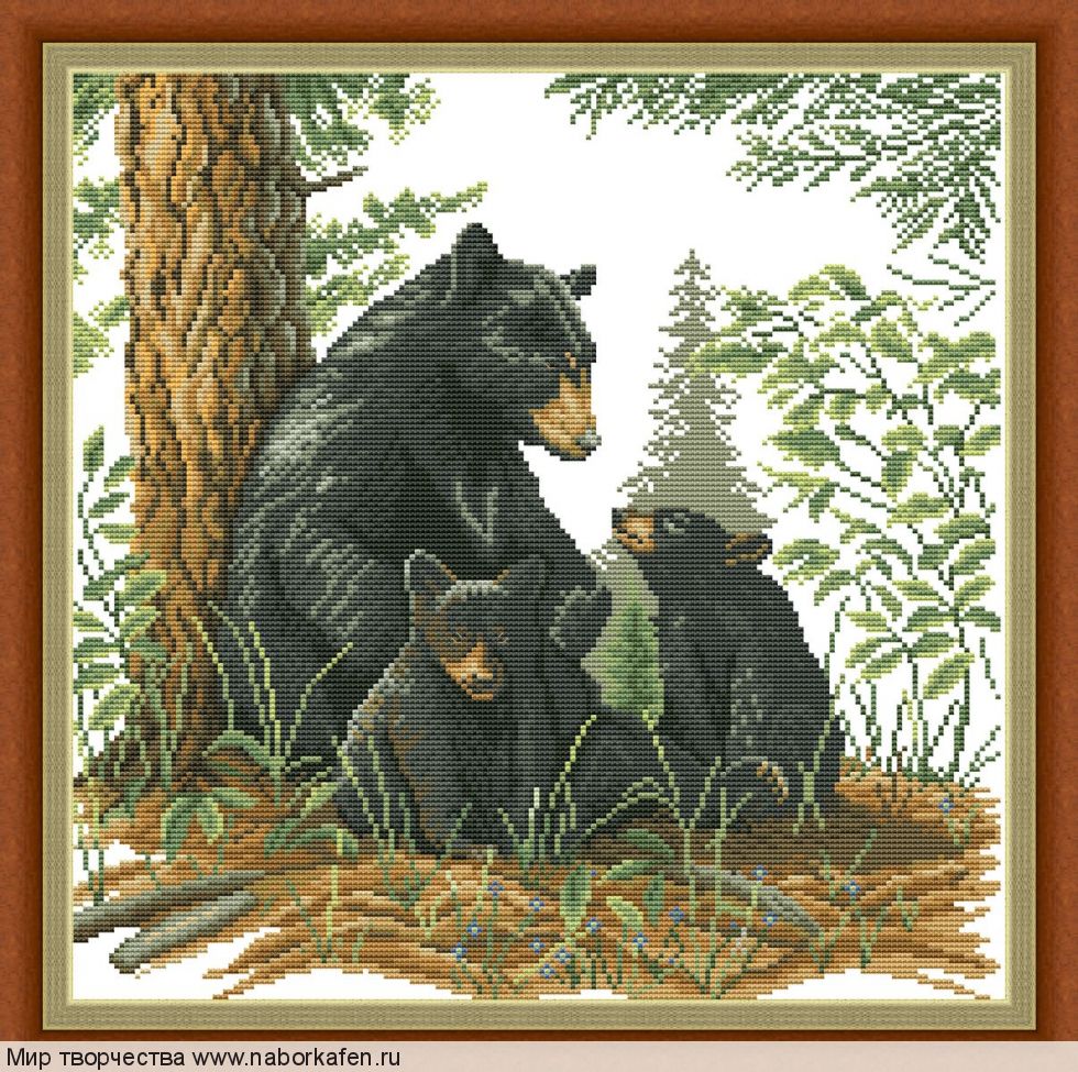 Набор для вышивания "Black Bear with Cubs"
