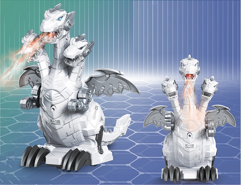 Робот дракон трехглавый Змей Горыныч с дымом на управлении