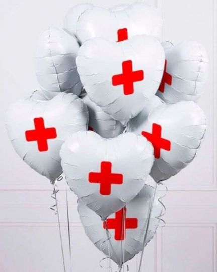 Сердце Красный Крест шар фольгированный с гелием