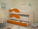 Кровать "Радуга" выкатная 1.9 на щитах с ящиком  Млечный дуб, Оранжевый
