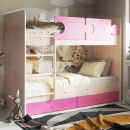 Кровать двухъярусная "Тетрис" 1900*800 на щитах млечный дуб/розовый