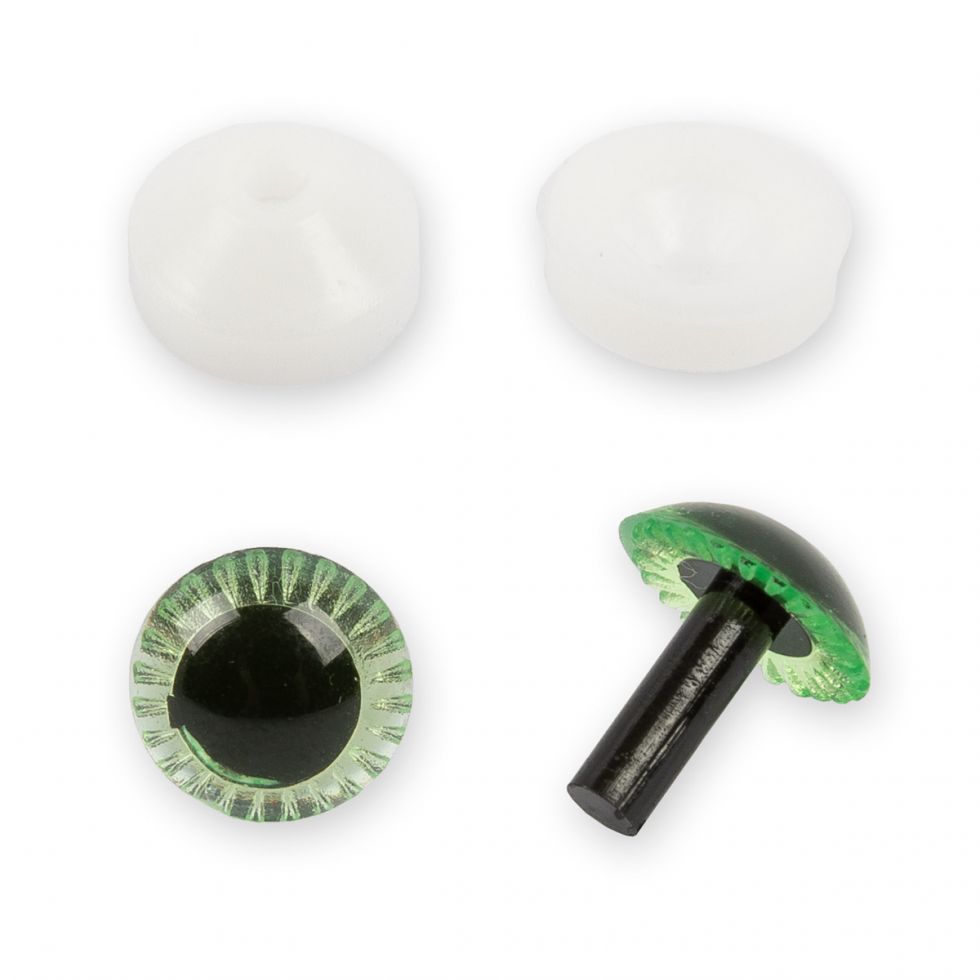 фото Глазки для игрушек HobbyBe пластик с фиксатором "С лучиками" 11 мм 1 пара зеленый (PGSL-11)