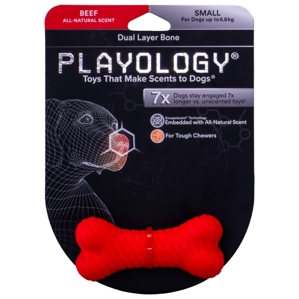 Игрушка для собак мелких пород Playology DUAL LAYER BONE красная двухслойная жевательная косточка с ароматом говядины