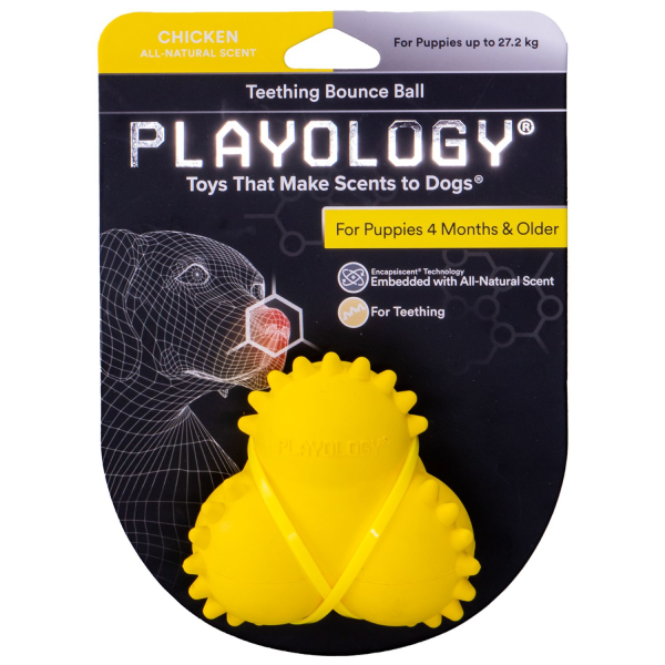 Игрушка для щенков Playology SQUEAKY BOUNCE BALL желтый жевательный тройной мяч с ароматом курицы
